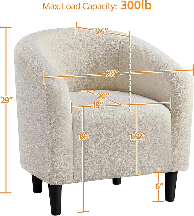Topeakmart Barrel Chair, Soft Sherpa Accent Chair Side Chair Club Chair Modern Style Deep Seating Barrel Armchair for Living Room Furniture Reading Room Bedroom Ivory