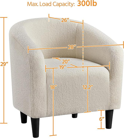 Topeakmart Barrel Chair, Soft Sherpa Accent Chair Side Chair Club Chair Modern Style Deep Seating Barrel Armchair for Living Room Furniture Reading Room Bedroom Ivory