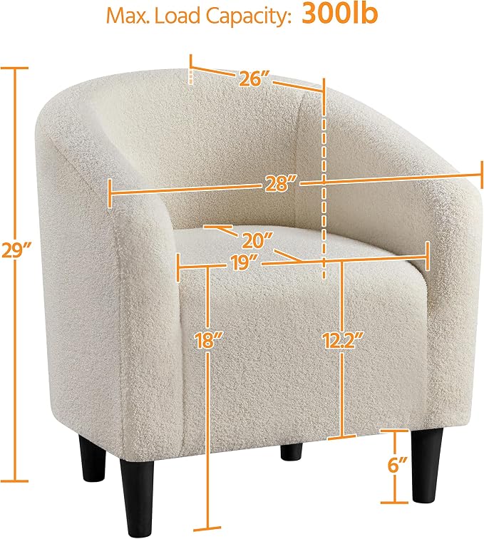 Topeakmart Accent Chair, Sherpa Barrel Chair with Soft Padded and Sturdy Legs for Living Room, Bedroom, Reception Room, Set of 2, Ivory