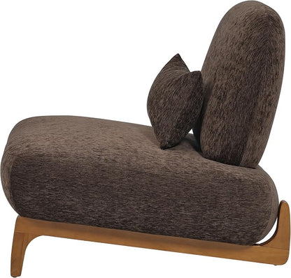Merax Linen Accent Chair with Curved Wood Base and Lumbar Pillow, Dark Brown + Natural