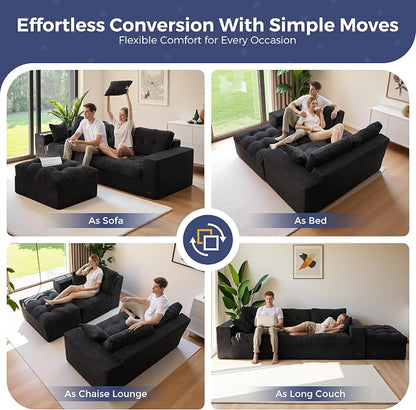 MAXYOYO 96" L Shaped Modular Sectional Sofa with Ottoman, Cloud Boneless Couch with Layered Cushion, Upholstered Sofa in a Box, Flexible Module Combination for Living Room, No Assembly, Black