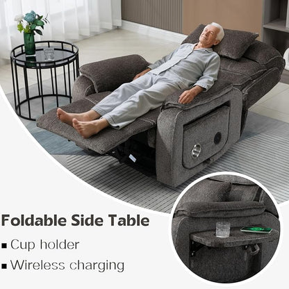 JIKFRIMA Power Lift Recliners Chairs for Elderly Adults Lay Flat Recliner with Heat & Massage, Wireless Charging Device, USB Ports, Cup Holder, Lumbar Pillow, 400Lbs（Chenille Fibric,Grey）