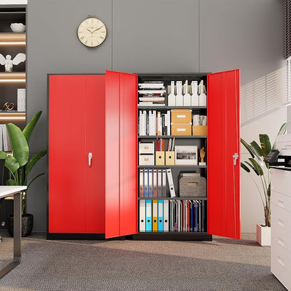 Bonusall 72" Metal Garage Storage Cabinet， Heavy-Duty Steel Cabinet with 2 Locking Doors & 5 Adjustable Shelves for Home