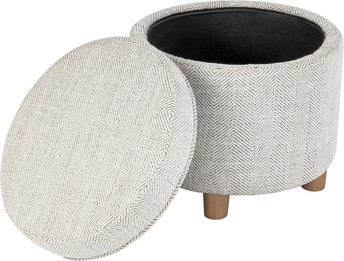 HomePop 19" Round Storage Ottoman - Cream Chevron Woven
