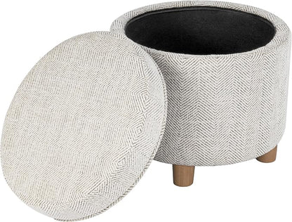 HomePop 19" Round Storage Ottoman - Cream Chevron Woven