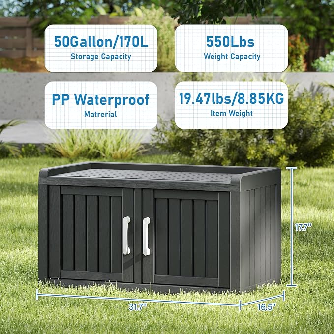 NUNU LAB Shoe Cabinet for Entryway,Waterproof Shoe Storage Cabinet with Adjustable Shelves for Living Room,Resin Storage Bench with Seat for Hallway,Shoe Bench with Doors for Foyer(Black, 2-Door)