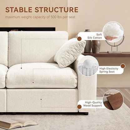 Ihanherry 141" Oversized Cloud Sectional Couches for Living Room, Modular Sectional Sofa with Wide Deep Seat, U Shaped Couch with Throw Pillow and Storage Ottoman, Beige