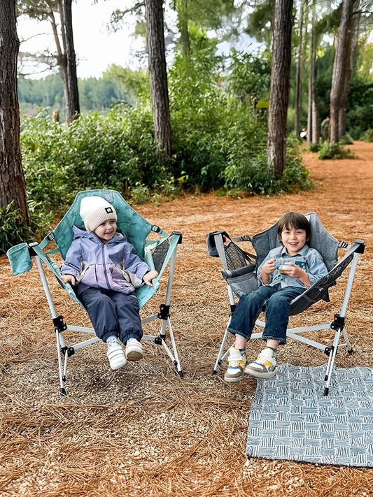 EVER ADVANCED Kids Hammock Chair Foldable, Kids Camping Chair with Stand Portable, Hammock Swing Chair with Cup Holder, Child Camping Gear Carry Bag for Traveling Outdoor Patio Supports 125LBS Green