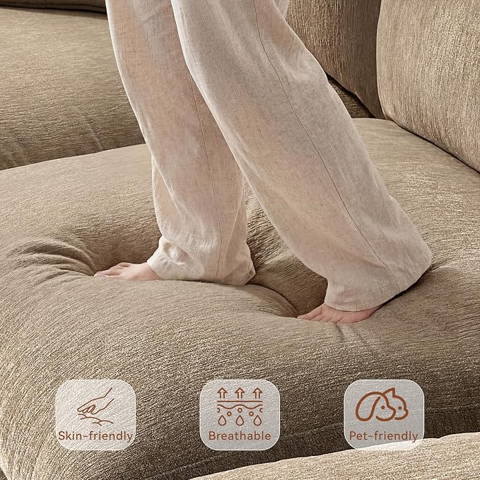 Ihanherry Cloud Sectional Couches for Living Room, 110" Large Modular Sectional Sofa with Wide Deep Seat, L Shaped Couch with Throw Pillow and Storage Ottoman, Brown