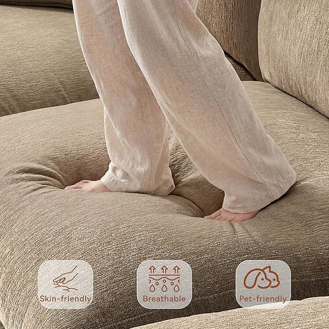 Ihanherry 141" Oversized Cloud Sectional Couches for Living Room, Modular Sectional Sofa with Wide Deep Seat, U Shaped Couch with Throw Pillow and Storage Ottoman, Beige
