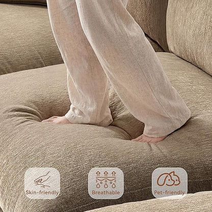 Ihanherry 141" Oversized Cloud Sectional Couches for Living Room, Modular Sectional Sofa with Wide Deep Seat, U Shaped Couch with Throw Pillow and Storage Ottoman, Beige