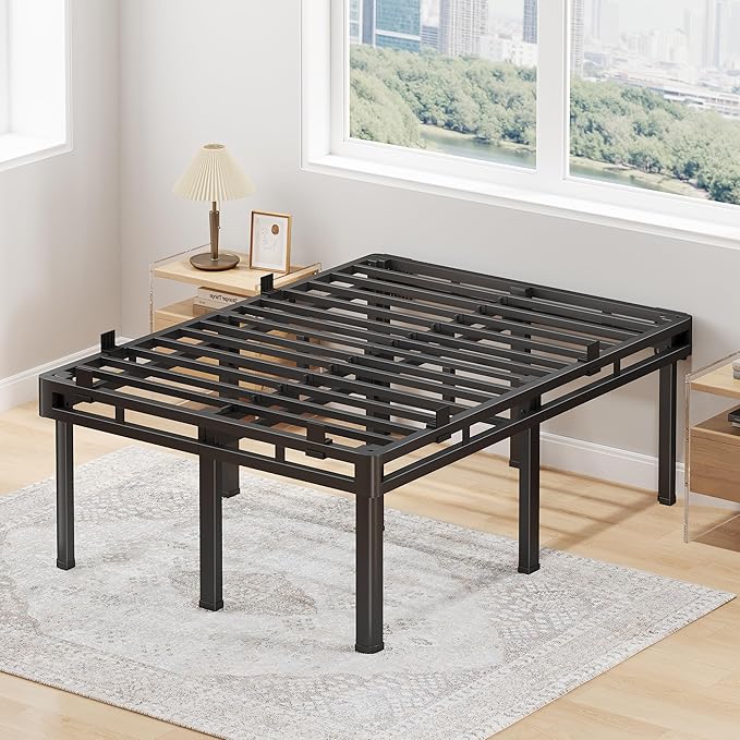 Superay Queen Bed Frame, 20 inch Metal Bed Frame & Box Spring 2 in 1 Platform with Rounded Legs, Double Layer Bed Frame with Matress Gasket & headboard Adapter, Support Up to 4000lbs