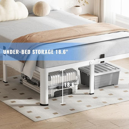 VIPSHOW 20 Inch King Size White Bed Frame, 3500Lbs Heavy Duty Metal Platform with Round Corner Legs Mattress Slide Stopper, Steel Slat Support No Box Spring Needed, Noise Free, Non-Slip, Easy Assembly