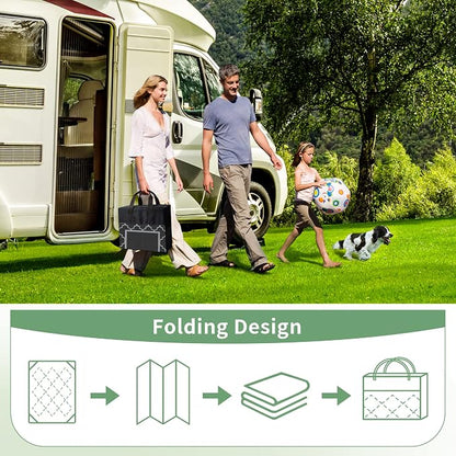 GENIMO 9' x 18' Outdoor Rug Waterproof for Patio, Foldable Reversible Plastic Straw Area Rugs Mat for Rv Decor, Outside Carpet for Camper, Deck, Picnic, Beach, Balcony, Porch, Black & Grey