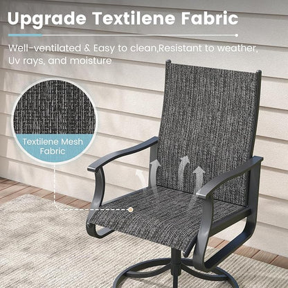 7 Pieces Patio Dining Set, Patio Outdoor Furniture Set of 6 Patio Swivel Dining Chairs and Patio Spliced Rectangular Tabletop with Umbrella Hole, for Deck, Backyard, Poolside & Garden