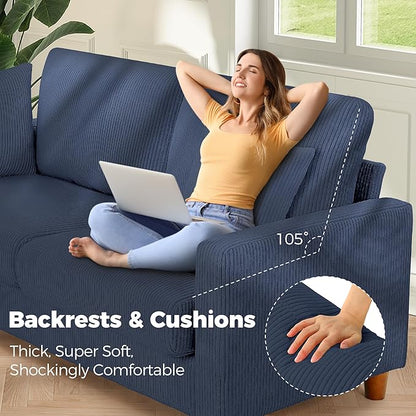 Kidirect 70in U Shaped Couch, Modular Sofa No Tool Assembly, Comfy Sectional Couches for Living Room 21in Deeper Seats, Corduroy Sofas for Living Room with 2 Pillows, Loveseat Sofa Set, Blue Couch