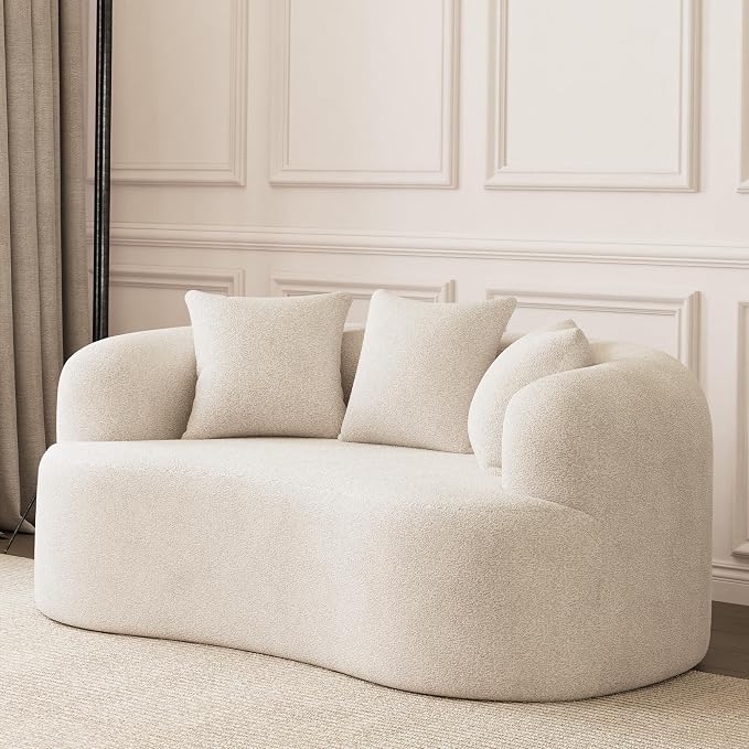 69" Curved Loveseat Sofa for Living Room, Modern Chenille Love Seat Cloud Couch, Luxury Plush Extra Deep Oversized Sofa for Small Spaces, Bedroom, Apartment‌, No Assembly Required, Cream White