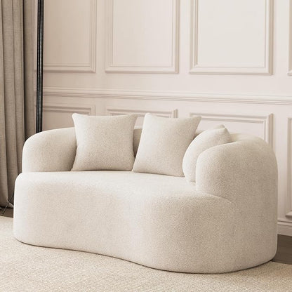 69" Curved Loveseat Sofa for Living Room, Modern Chenille Love Seat Cloud Couch, Luxury Plush Extra Deep Oversized Sofa for Small Spaces, Bedroom, Apartment‌, No Assembly Required, Cream White