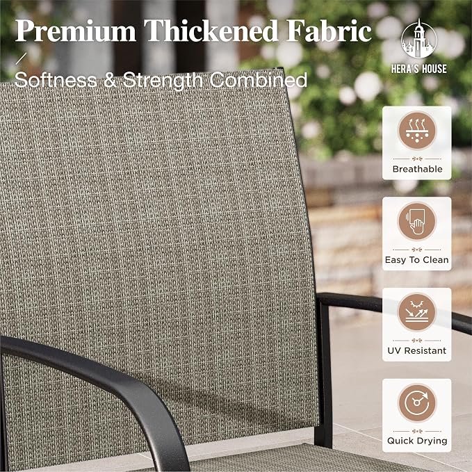 HERA'S HOUSE Patio Table and Chairs for 6, 7 Pieces Outdoor Deck Dining Sets, Wood-Like Rectangular Metal Table Set with Chairs for Lawn Garden Backyard, Brown