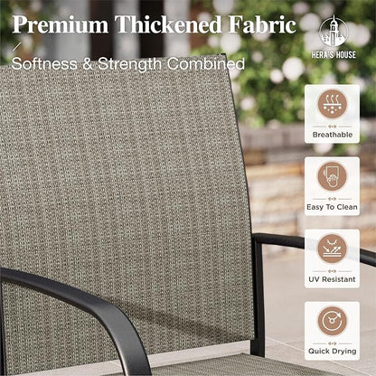 HERA'S HOUSE Patio Table and Chairs for 6, 7 Pieces Outdoor Deck Dining Sets, Wood-Like Rectangular Metal Table Set with Chairs for Lawn Garden Backyard, Brown