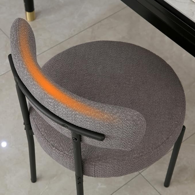 DYHOME Dark Grey Dining Chairs Set of 2, Mid-Century Modern Dining Chairs, Kitchen Dining Room Chairs, Curved Backrest Round Upholstered Boucle Sherpa Dining Chair with Black Metal Legs