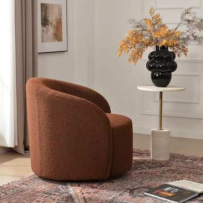 KINWELL 34" W Mid Century Modern Swivel Barrel Chair, Round Upholstered Boucle Swivel Accent Chairs, No Assembly Sofa Chair for Living Room Bedroom Reading Apartment Lounge Nursery