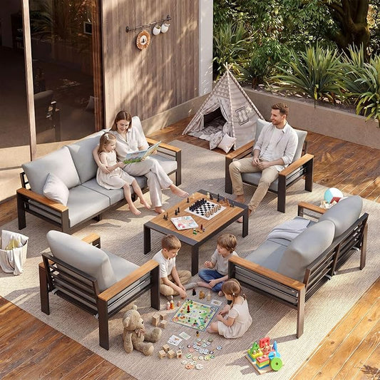 Aoxun Patio Furniture Set, 7 Piece Aluminum Patio Sets with 5" Thicken & Washable Cushion, Waterproof Outdoor Furniture with Coffee Table, Outdoor Couch Sectional for Backyard, Porch and Garden