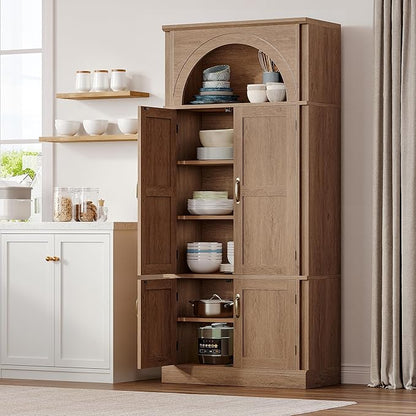 71'' Tall Kitchen Pantry Storage Cabinet, Food Pantry Wood Cabinet with Adjustable Shelves, Freestanding Versatile Kitchen Pantry Cupboard for Kitchen, Dining Room, Living Room, Brown