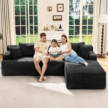 Hobestluk Boneless Couch Modular Sectional Sofa L-Shape Oversized Chaise | 108" Right Facing Chaise Charcoal,Memory Foam,Removable Cover,Non-slip Bottom,No Assemble Required,Living Room Furniture