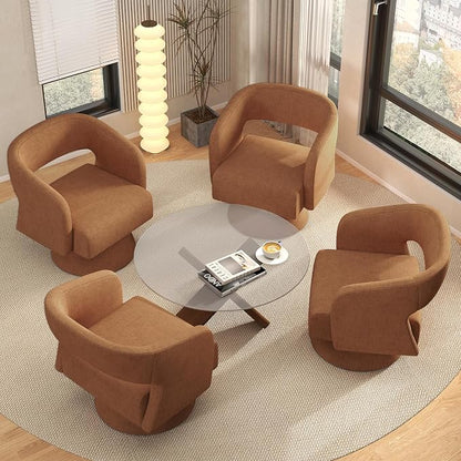Luxanimarion Swivel Barrel Accent Chair,Oversized Chenille Upholstered Round Swivel Chair,Modern Luxury 360 Degree Living Room Vanity Chair for Bedroom Office,Browm Chenille,4PCS