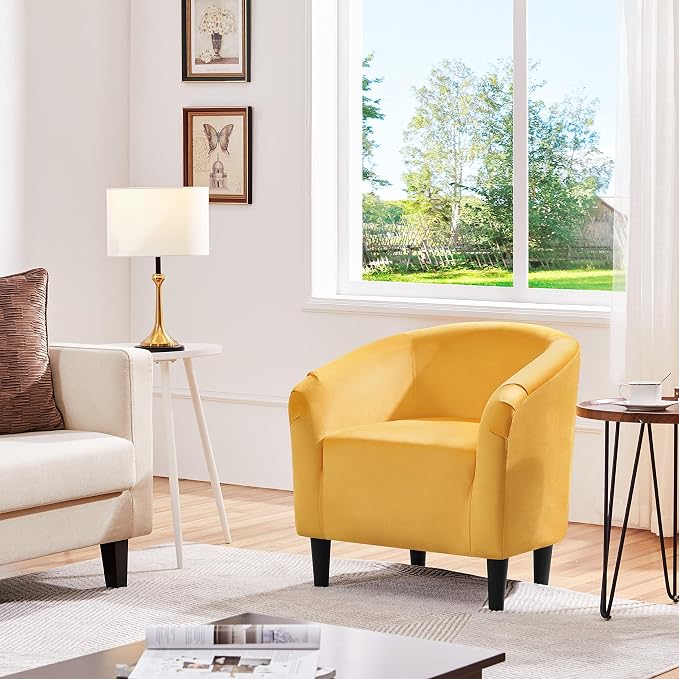 Topeakmart Accent Chair, Club Arm Chair with Velvet Upholstery and Sturdy Legs for Bedroom/Living Room/Home Bar, Yellow