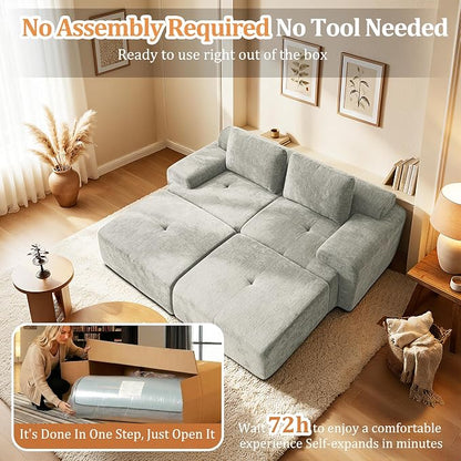 85" Oversized Boneless Couch, Comfort Cloud Sectional Couches for Living Room, Modular Sofa High Back & Extra Deep Seat, No Assembly, Soft Chenille Fabric (Light Grey, 85 inch- Shaped（2+2）)