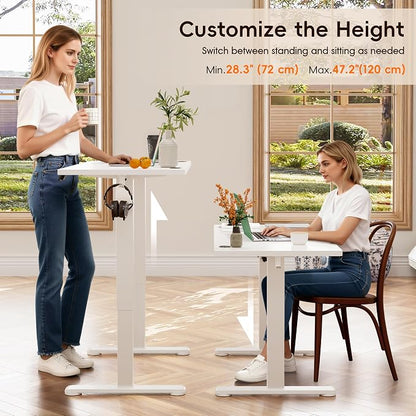 Monomi Electric Standing Desk, 63 x 28 inches Height Adjustable Ergonomic Home Office Sit Stand Up Desk with Memory Preset Controller (White Top/White Frame)