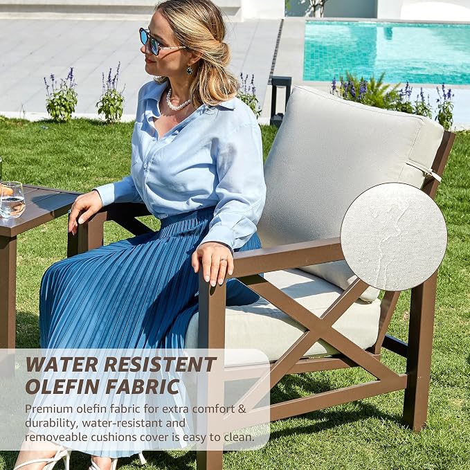 NATURAL EXPRESSIONS 4 Pieces Patio Furniture Set, Outdoor Furniture Sofa Sectional Modern Metal Patio Conversation Set with High Back Backrest & 3 Seater Loveseat and 2 Fixed Chairs