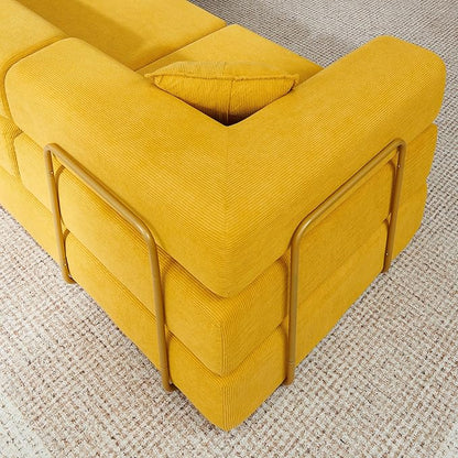 ivoros 108" Oversized Convertible Sleeper Sofa Bed, Corduroy L Shape Sectional Couch, Folding Sofa Bed with Fixed-Shape Frame, Modern Cloud Floor Mattress Couch, Modular Sofa for Living Room, Yellow