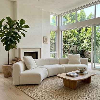 Acanva Formia Boucle Curved Sectional Sofa, 3 Armless Chairs, White | Modular Couch, Modern Minimalist, Wood Frame, For Living Room, Apartment, Home Office