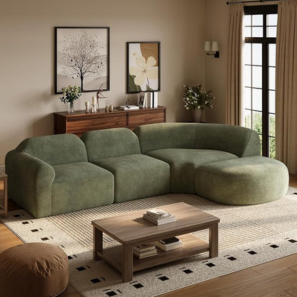 Merax Modern Curved Sectional Sofa with Ottoman, Couch 4-Piece Set High-Density Compressed Sponge, Fully Assembled, Right Hand Facing, Plush Deep Seat for Living Room, Lounge, Apartment, Green
