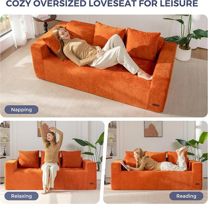 MAXYOYO Modular Sofa Couch, 75" Oversized Loveseat Boneless Cloud Couch with Deep Seat, Chenille Upholstered Living Room Comfy Sofa Chair for Living Room, No Assembly Required, Orange