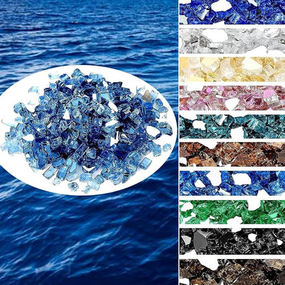 Onlyfire 10 lbs Fire Glass Rocks 1/2 Inch, Reflective Tempered Glass for Propane Fire Pit & Gas Fireplace, High Luster Firepit Glass Stones for Fire Table, Pacific Blue (Multicolor Options Available)