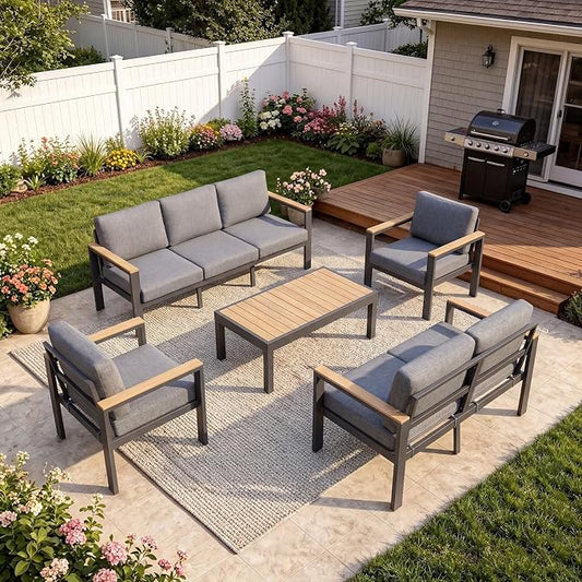 Aluminum Patio Furniture Set,Outdoor Sectional Sofa Set with Powder-Coated Frame, Weather Resistant Patio Conversation Set with Coffee Table, Removable Washable Cushions for Backyard Balcony Porch