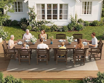 SERWALL Outdoor Dining Sets for 10 Person, HDPE Dining Set with 2 Tables, 8 Armless Chairs and 2 Armed Dining Chairs, Brown