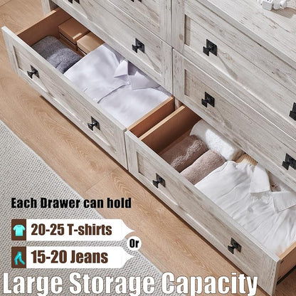 T4TREAM 54" Wide Farmhouse 6-Drawer Dresser for Bedroom, Antique Brush White