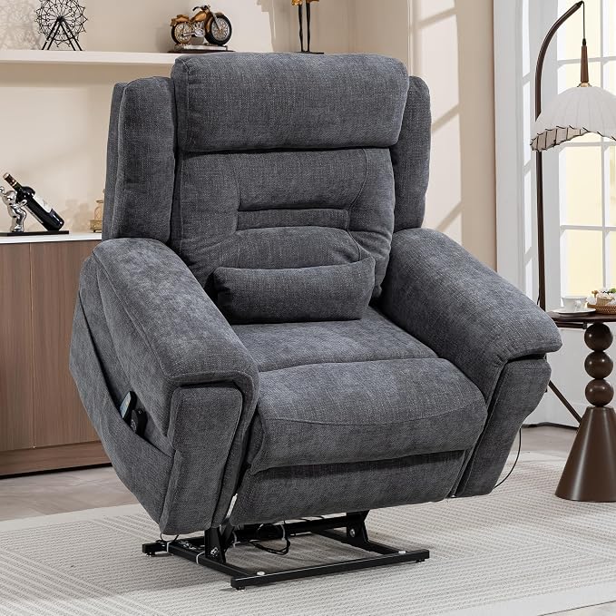 JIKFRIMA Oversized Big Man 400lbs Power Lift Recliner Chair for Adults | Lay Flat Recliners with Vibration Massage and Lumbar Heating,28in Extra Wide Seat,Wireless USB Charging Ports,Living Room