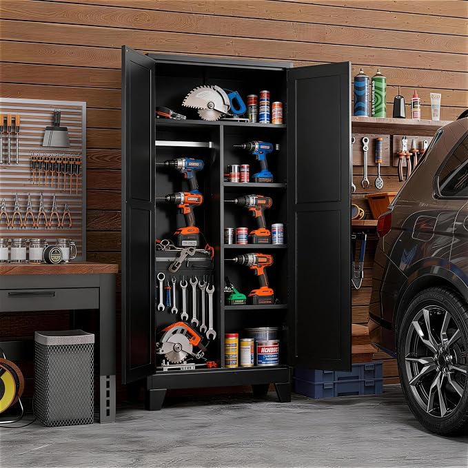 71" H Tall Pantry Cabinet with Doors,Kitchen Pantry Cabinet,Black Metal Storage Cabinets,Garage Storage Cabinet,Food Storage Cabinet with Doors and Shelves