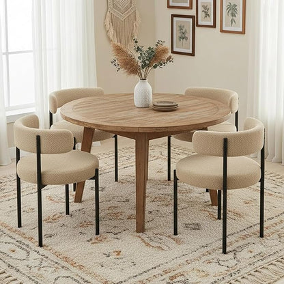 Boucle Dining Chairs Set of 2, Beige Dining Chairs with Upholstered Seat and Round Back, Mid-Century Modern Kitchen Chairs for Dining Room, Restaurant