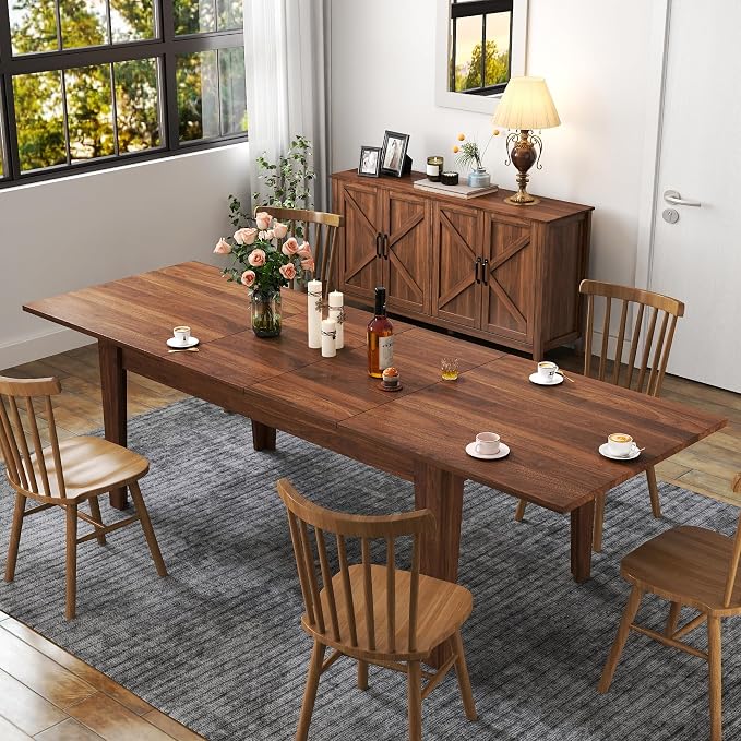 71"-106" Extendable Dining Table for 4-12 People, Space-Saving Extra Long Transformer Table with Extension Leaves Holder, Walnut