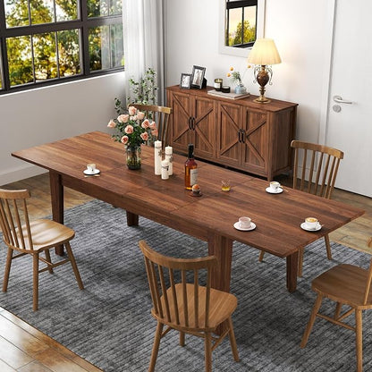 71"-106" Extendable Dining Table for 4-12 People, Space-Saving Extra Long Transformer Table with Extension Leaves Holder, Walnut