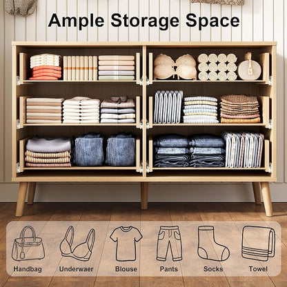 Fluted 6 Drawers Dresser for Bedroom, Wooden Wide Chest of Drawers with Metal Handle, Dresser TV Stand, Closet Storage Organizer for Entryway, Living Room, Hallway (Natural)