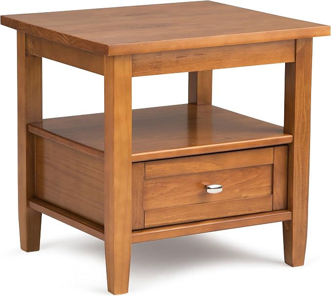 SIMPLIHOME Warm Shaker Solid Wood 48 inch Home Office Desk and 20 inch Rectangle End Side Table in Light Golden Brown