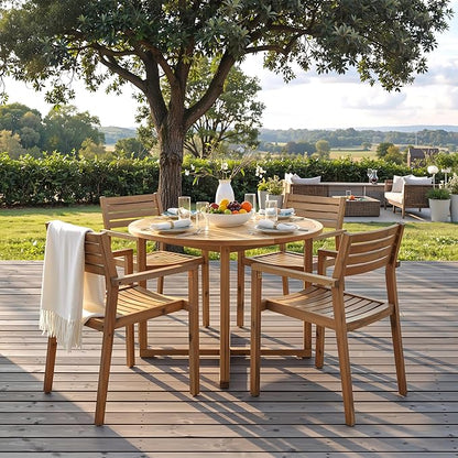 Quarte 5-Piece Outdoor Dining Set with 4 Acacia Wood Chairs,47.2" Round Dining Table with Slatted Design, Ideal for Patios, Gardens, Poolsides, and Lawn Areas & Indoor (Natural-2r)